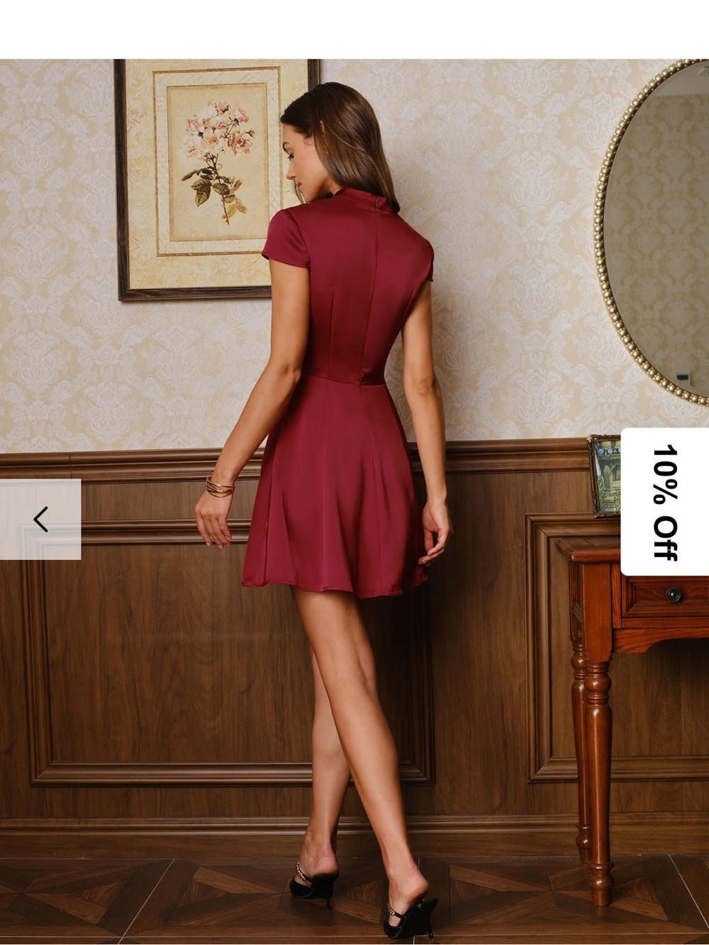 RIHOAS Red Satin Mini Dress with Mandarin Collar - Picture 4 of 4
